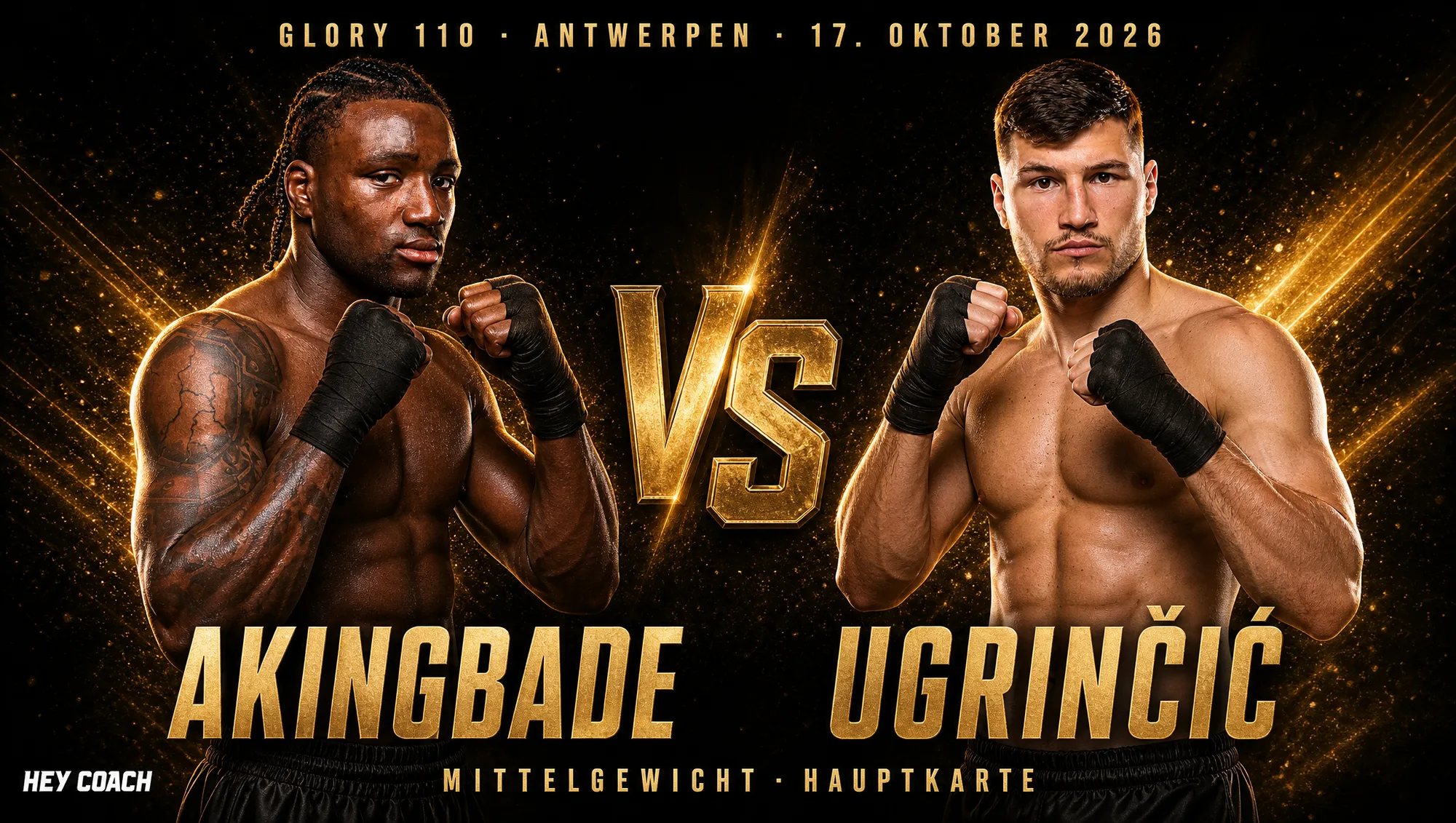 GLORY 110 Hauptkarte, Mittelgewicht: Joshua Akingbade gegen Albert Ugrinčić, KI-generiertes Fight-Poster