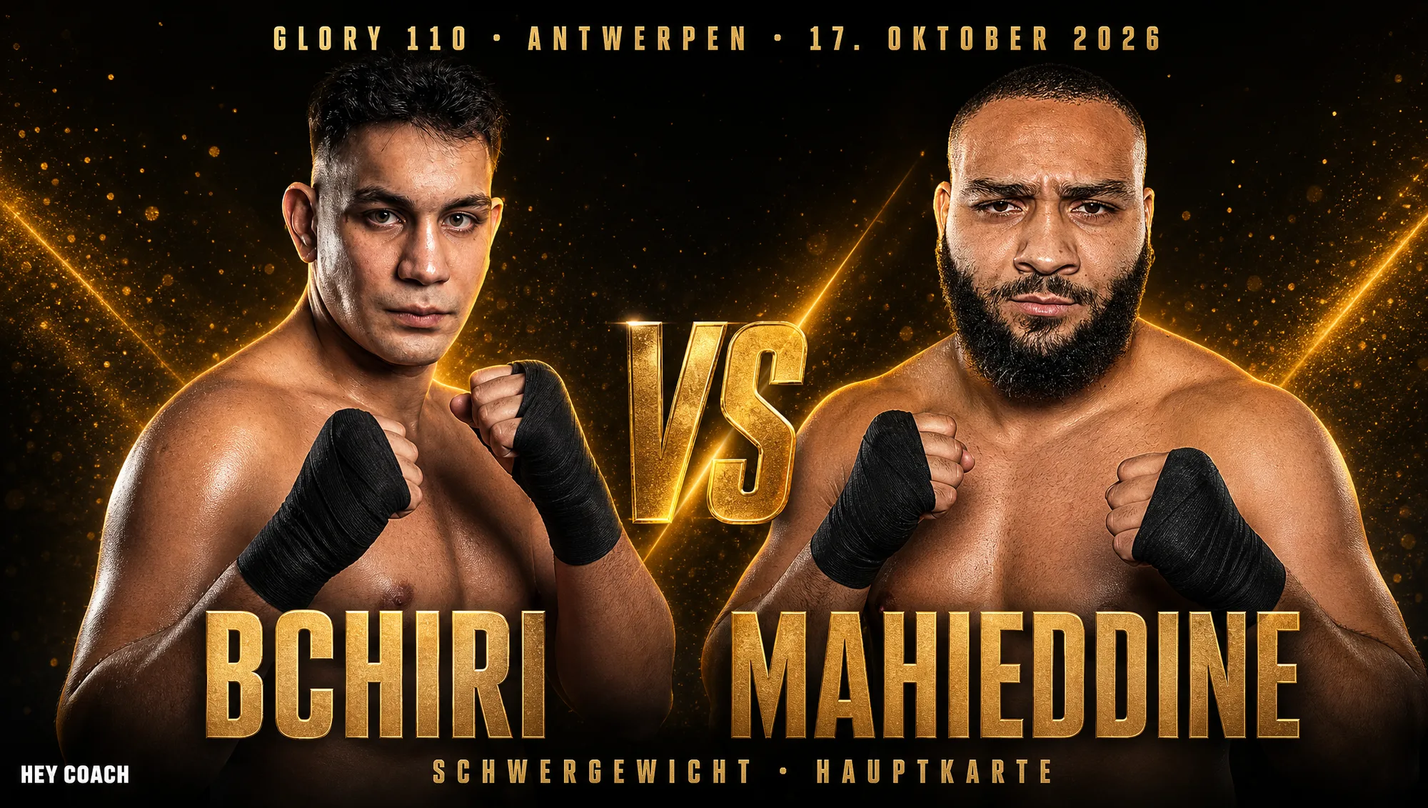 GLORY 110 Hauptkarte, Schwergewicht: Nidal Bchiri gegen Nordine Mahieddine, KI-generiertes Fight-Poster