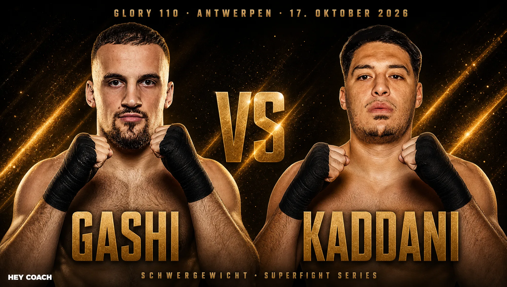 GLORY 110 Superfight Series, Schwergewicht: Asdren Gashi gegen Bouziane Kaddani, KI-generiertes Fight-Poster