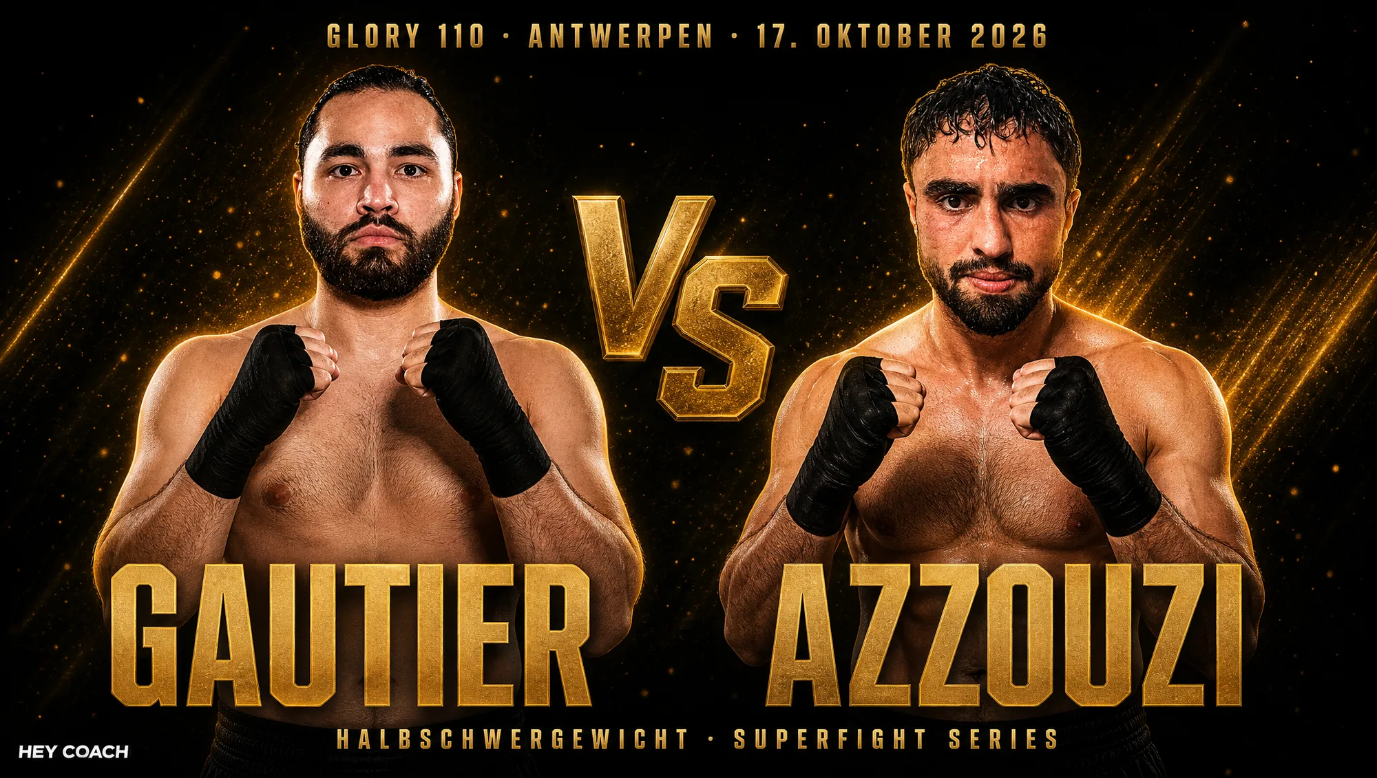 GLORY 110 Superfight Series, Halbschwergewicht: Florent Gautier gegen Abdelilah Azzouzi, KI-generiertes Fight-Poster