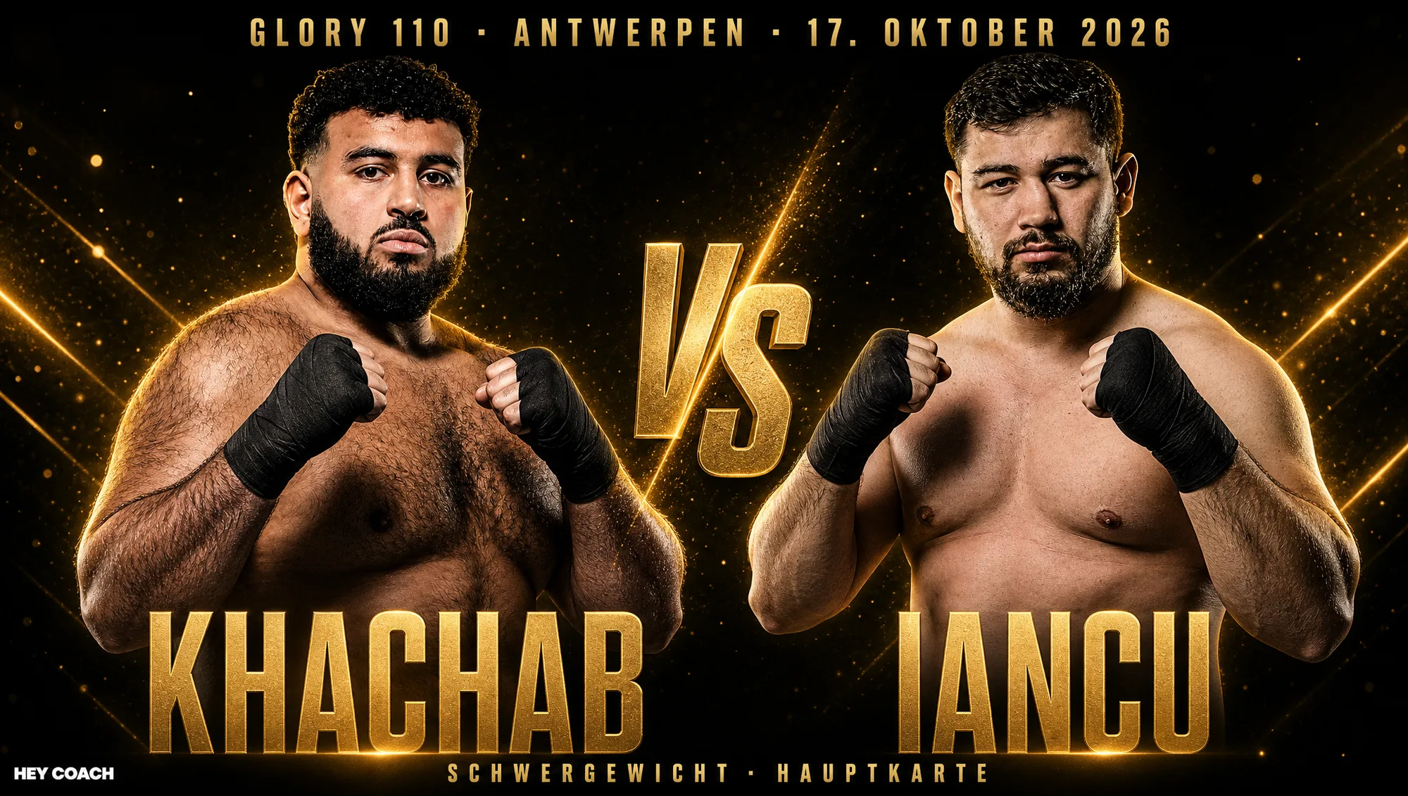 GLORY 110 Hauptkarte, Schwergewicht: Nabil Khachab gegen Ionuț Iancu, KI-generiertes Fight-Poster