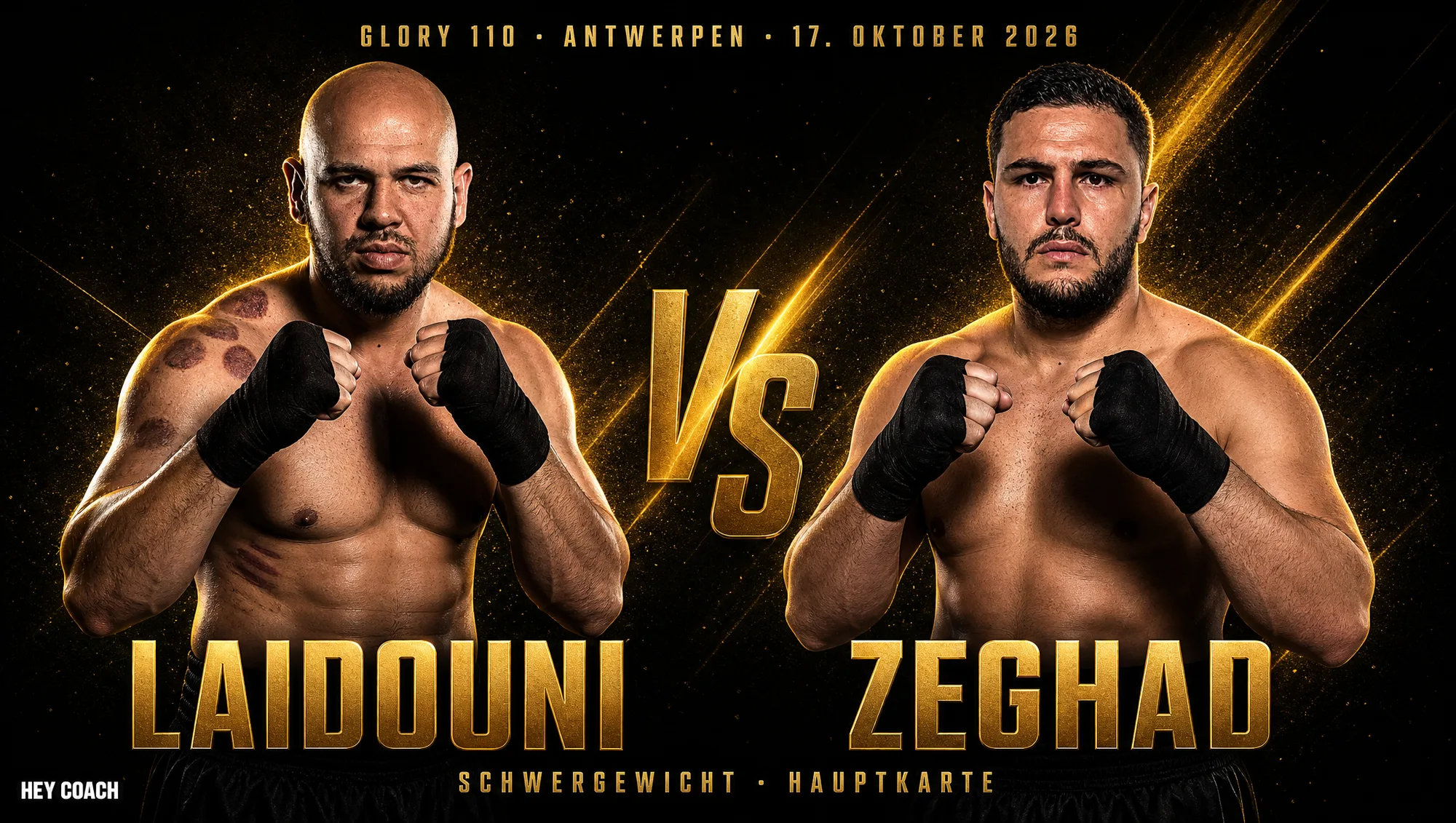 GLORY 110 Hauptkarte, Schwergewicht: Sofian Laïdouni gegen Houari Zeghad, KI-generiertes Fight-Poster