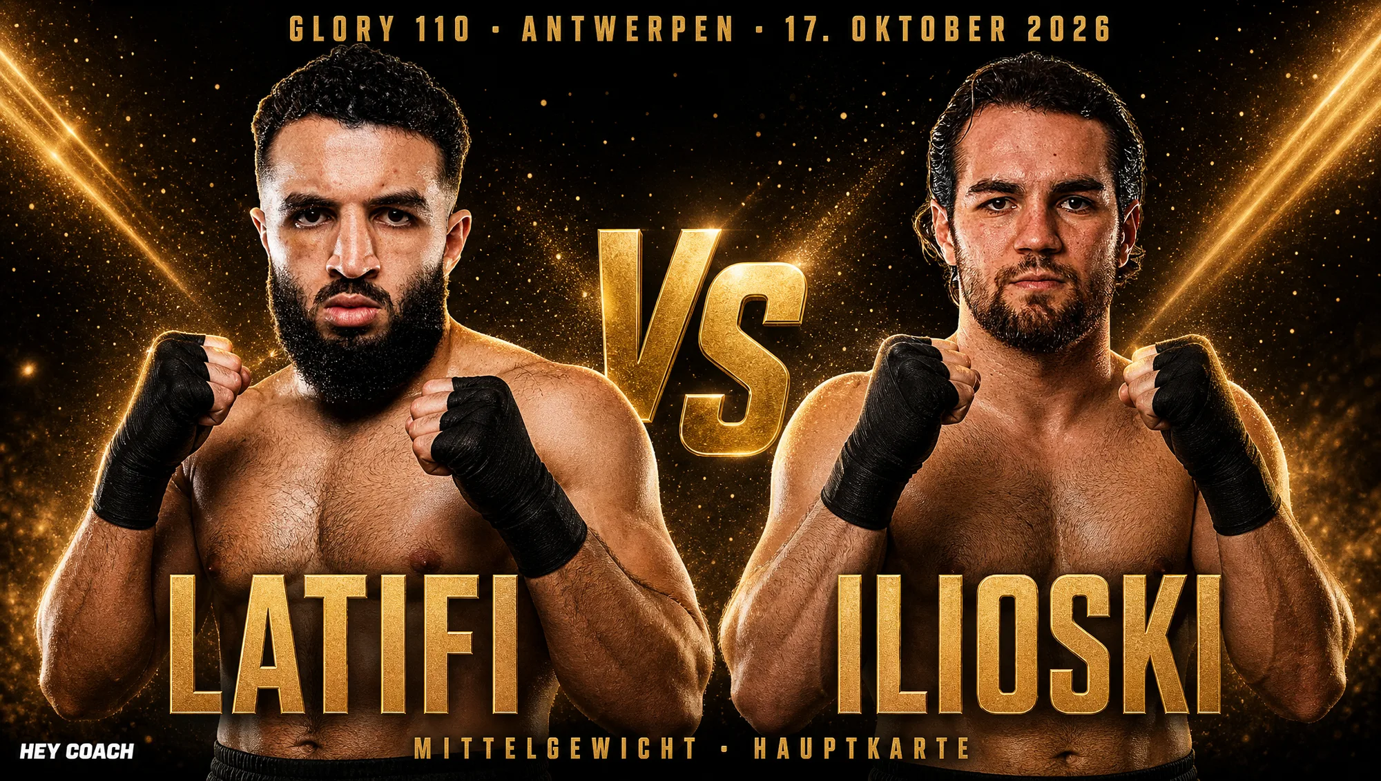 GLORY 110 Hauptkarte, Mittelgewicht: Aimane Latifi gegen Boban Ilioski, KI-generiertes Fight-Poster