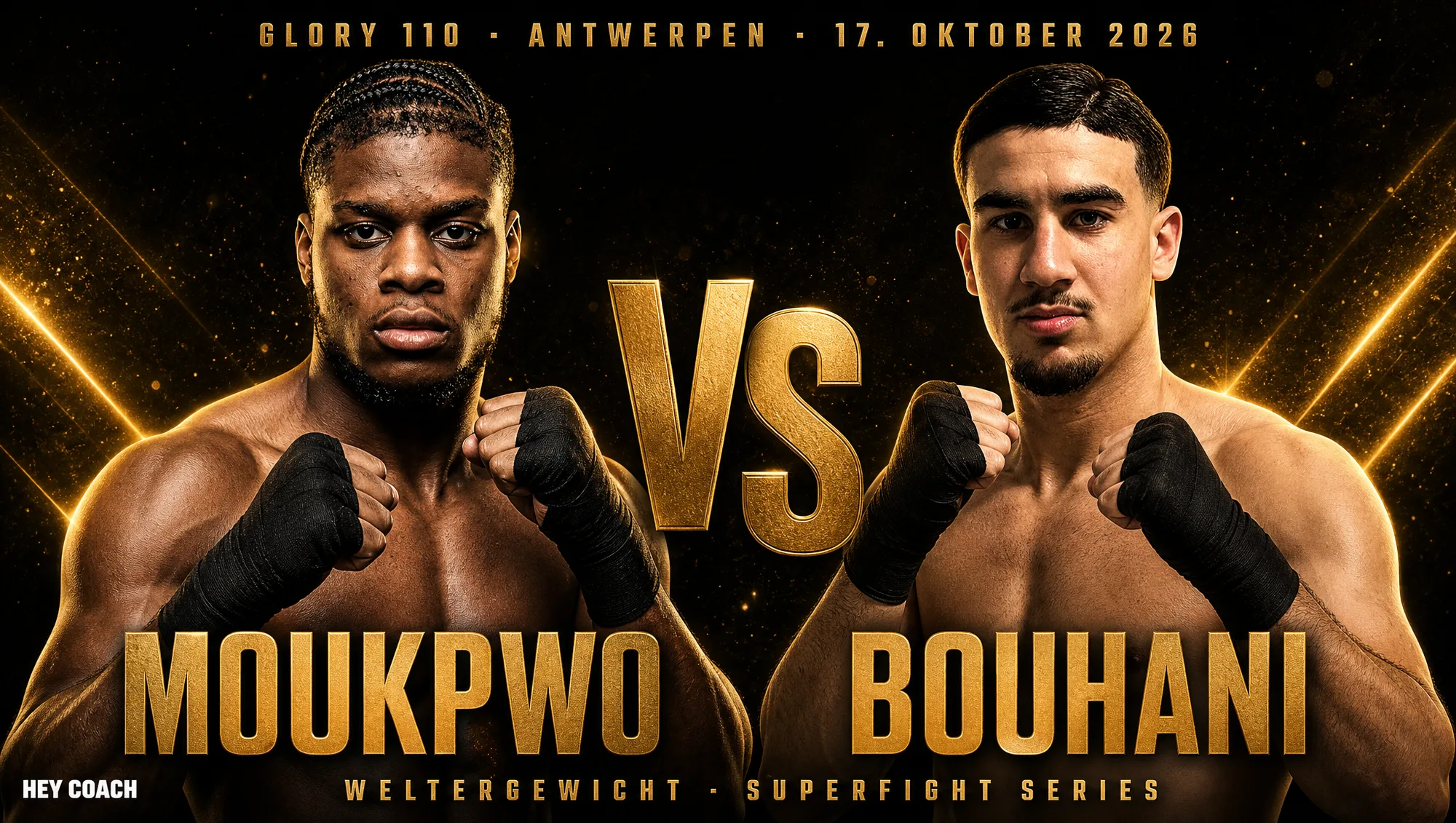 GLORY 110 Superfight Series, Weltergewicht: Kenny Moukpwo gegen Hamza Bouhani, KI-generiertes Fight-Poster