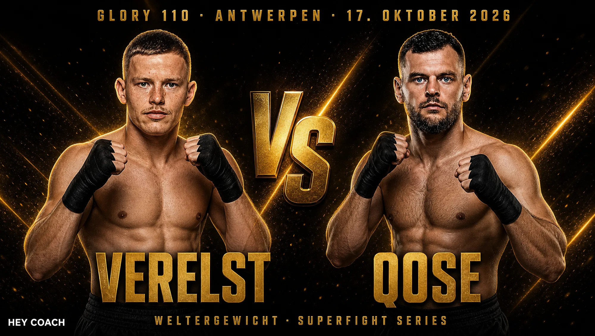 GLORY 110 Superfight Series, Weltergewicht: Zino Verelst gegen Shefit Qose, KI-generiertes Fight-Poster