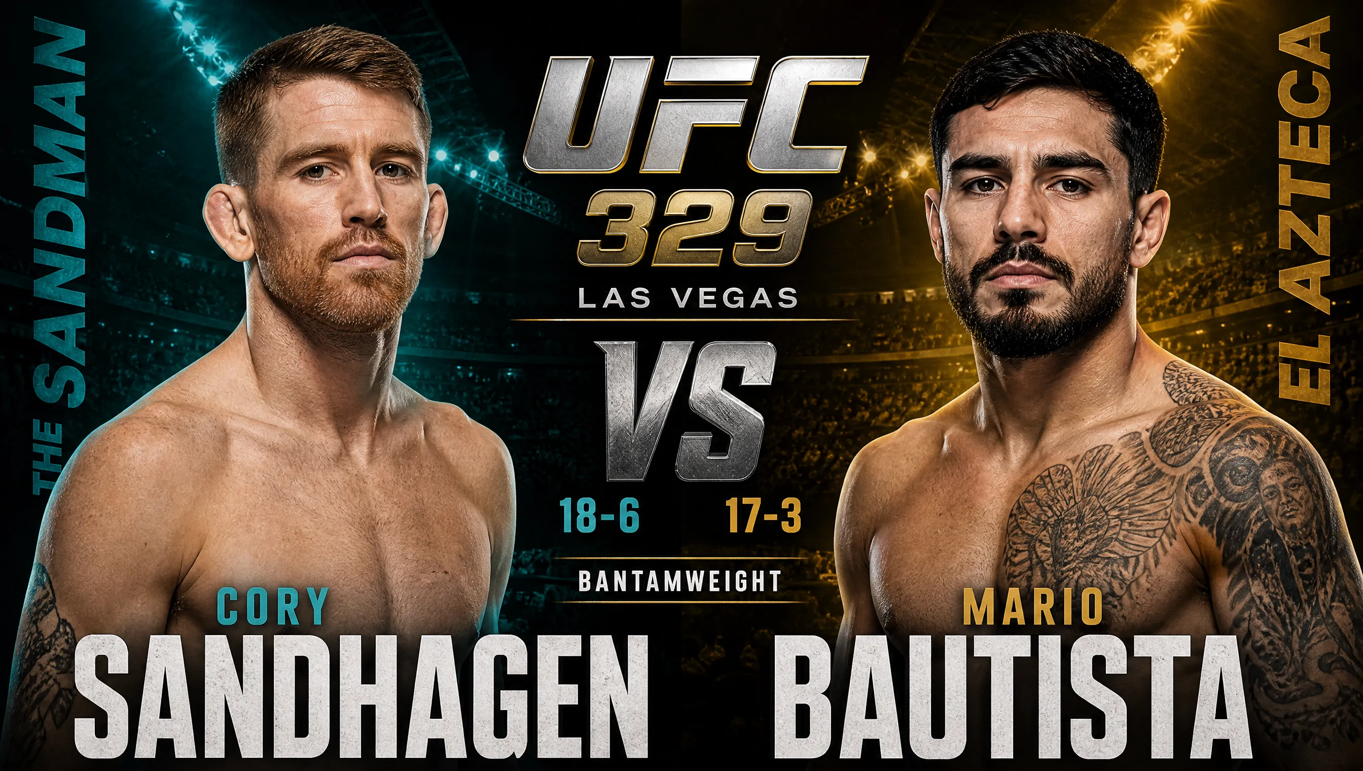 Matchup Cory Sandhagen gegen Mario Bautista im Bantamgewicht (stilisierte Darstellung)