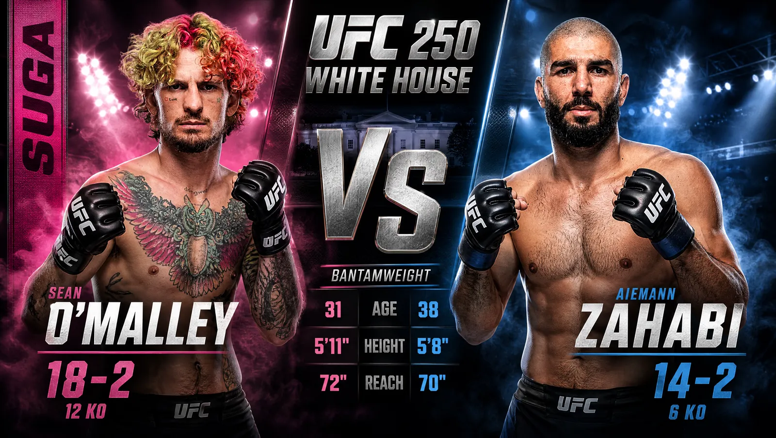 Matchup Sean O&rsquo;Malley gegen Aiemann Zahabi im Bantamgewicht (stilisierte Darstellung)